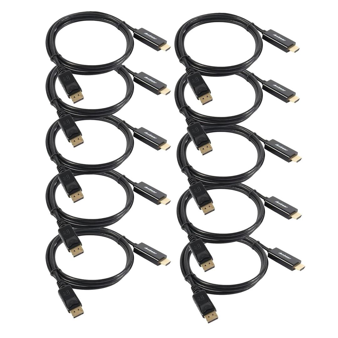 Display Port to HDMI Cable, Gold Plated Displayport to HDMI Cable 6 Feet(Male to Male) for DisplayPort Enabled Desktops and Laptops to Connect to HDMI Displays(10 Pack)