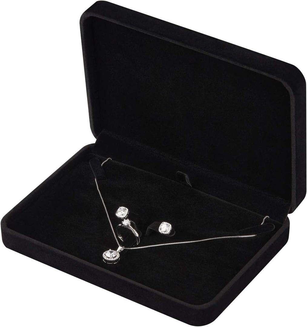 LETURE Large Velvet Jewelry Set Box, Big Ring Earring Pendant Gift Box, Pearl/Chunky Necklace Jewelry Storage Case (Black)