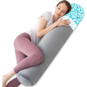 1 MIDDLE ONE Body Pillow, Memory Foam Round Body Pillows for Adults, Firm Long Bolster Pillow for Bed, Cylinder Tube Roll Pillow with Velvet Cover, 47x7.87 Inches, Grey