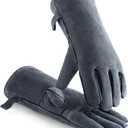 OZERO Welding Gloves 14 Inch, EN407 Certified Heat/Fire Resistant to 932F, Leather Gauntlet for MIG TIG Stick Welding, BBQ and Forge, Gray