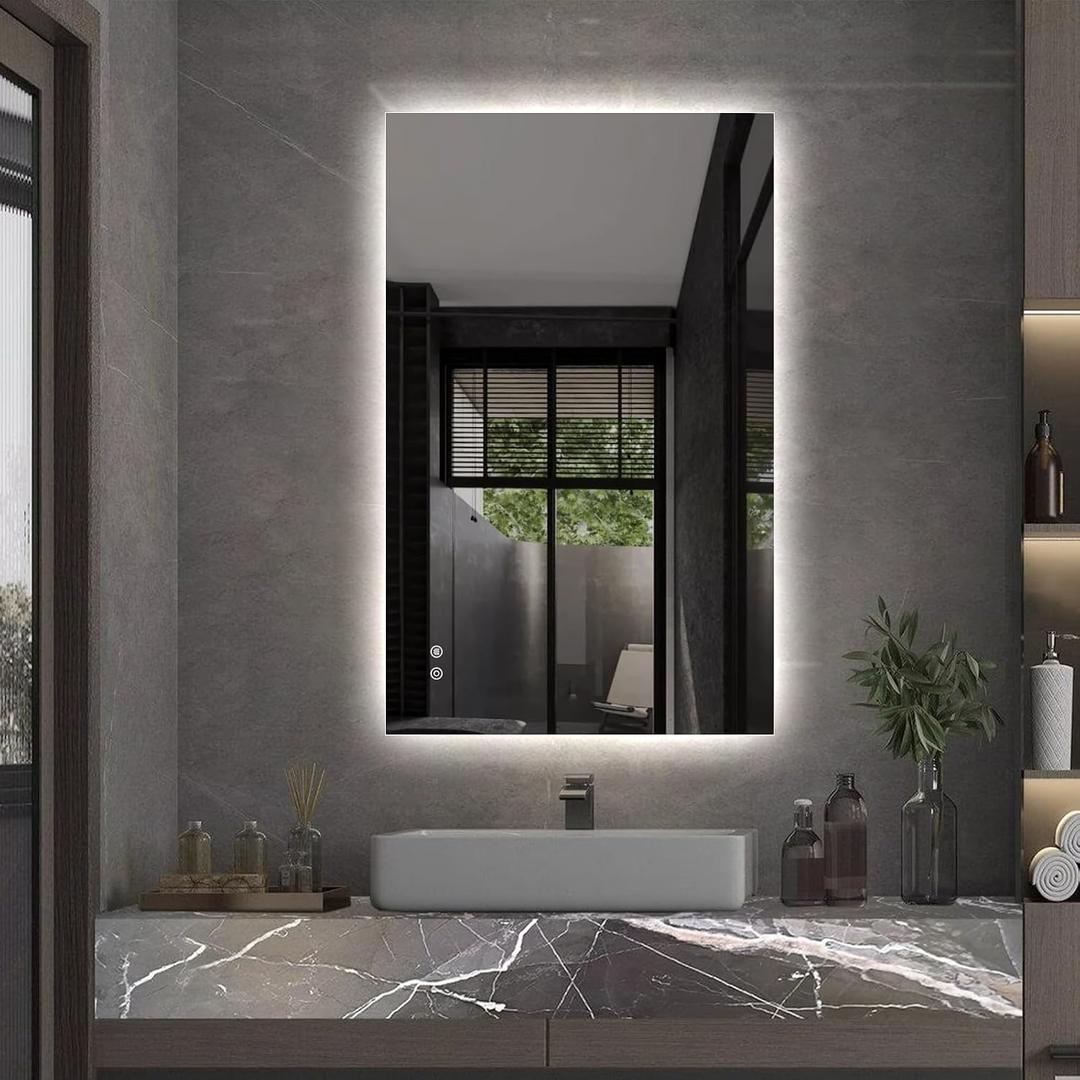 Niccy Led Mirror for Bathroom, 32"x20" Frameless Backlit Mirror for Wall Lighted Mirror with Bedroom 3 Color, Defogger, Explosion-Proof, HD Glass and IP65 Vanity Mirror Horizontal or Vertical