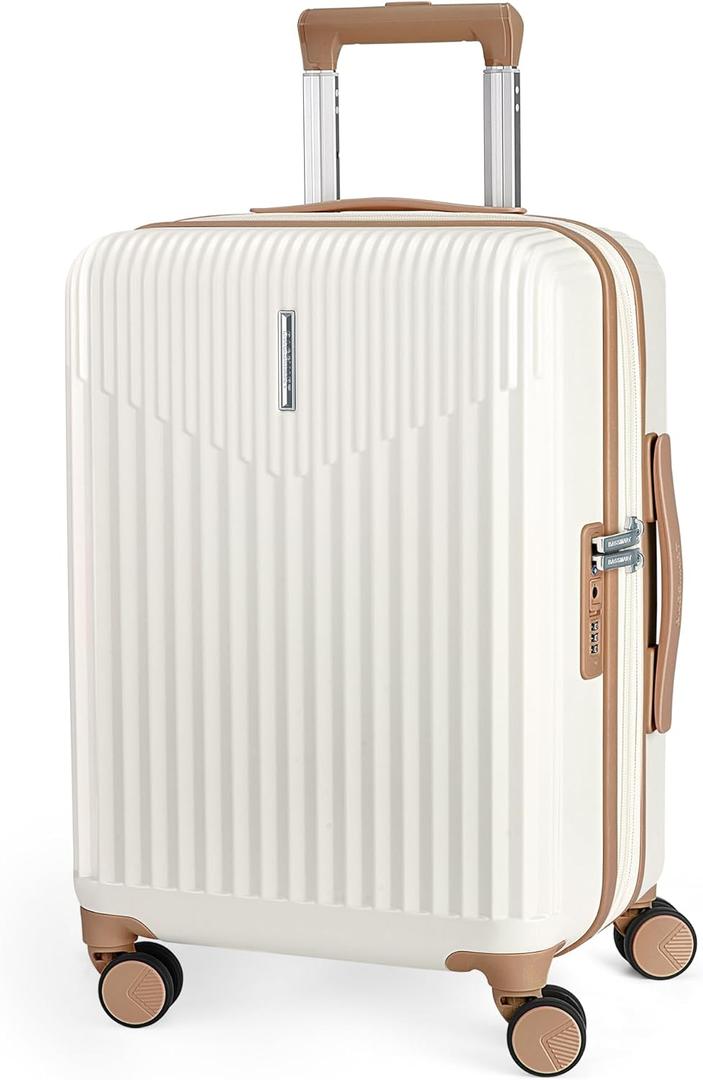 BAGSMART Carry On Luggage 22x14x9 Airline Approved with Spinner Wheels,100% PC Hardside Expandable Luggage with TSA Lock for Trips, 20 Inch Rolling Suitcases for Men Women,Beige