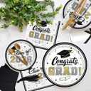 Class of 2026 Graduation Party Supplies - Serve 16 with White and Gold Graduation Decorations Disposable Paper Plates and Napkins Set, for Congrats Grad Decorations and Favors