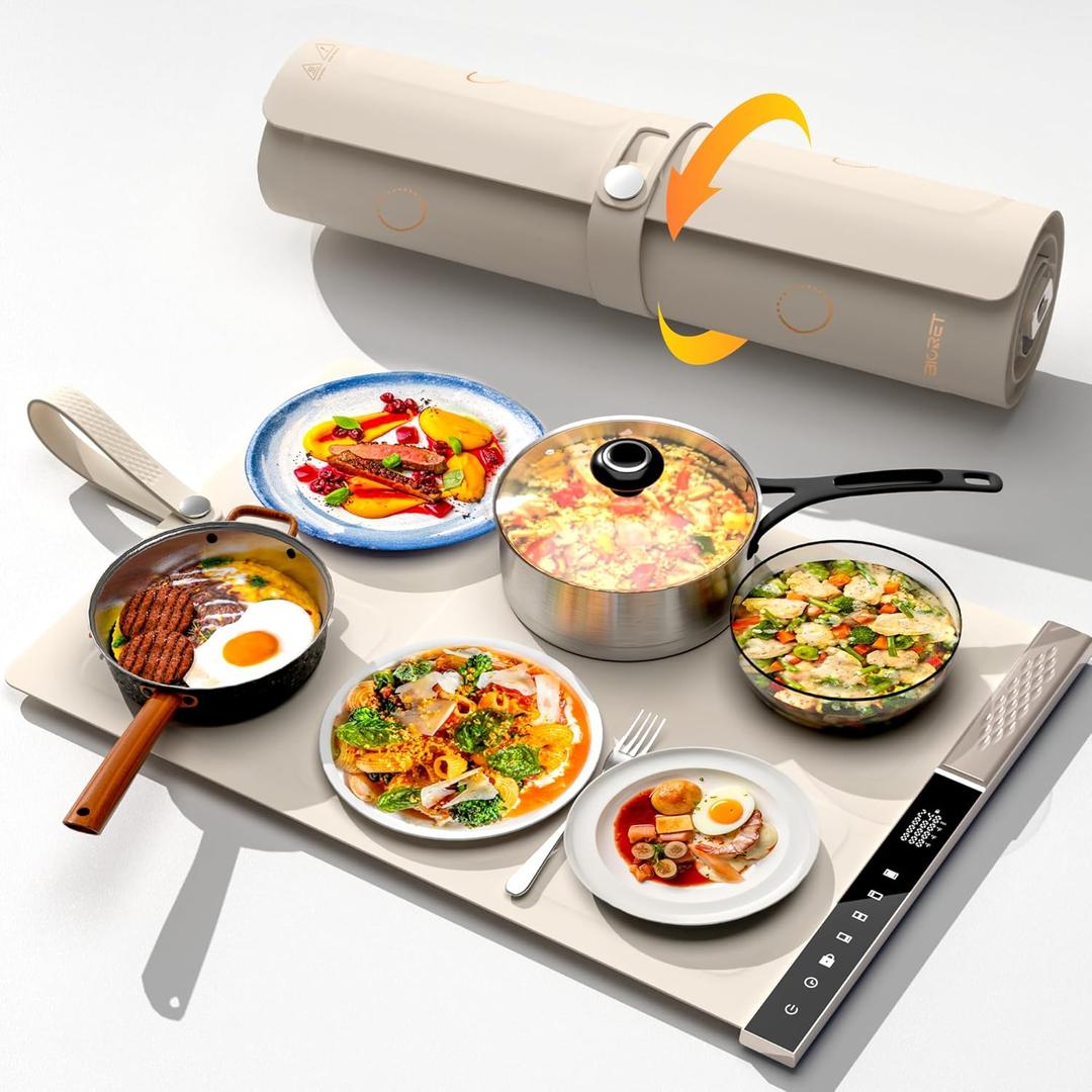 Food Warming Mat-Electric Warming Tray with 3 Zone Individual Adjustable Temperature Foldable Food Warmer for Parties Buffet-Gray