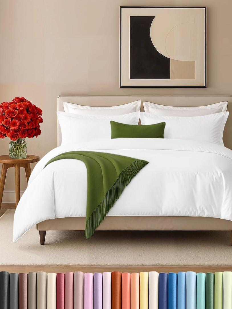 Duvet Cover King Size Set - Extra Soft King Size Duvet Cover 104 x 90 with 2 Pillow Shams - Hotel Luxury, Easy Care and Fade Free with Zipper Closures & Ties - Comfy, Breathable Bedding Set (White) (01 - White (No Comforter))