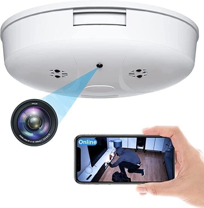 Home Smart 1080P Mini Smoke Camera WiFi Baby Monitor Security Video Nanny Camera Night Vision Motion Detection with App Live Feed