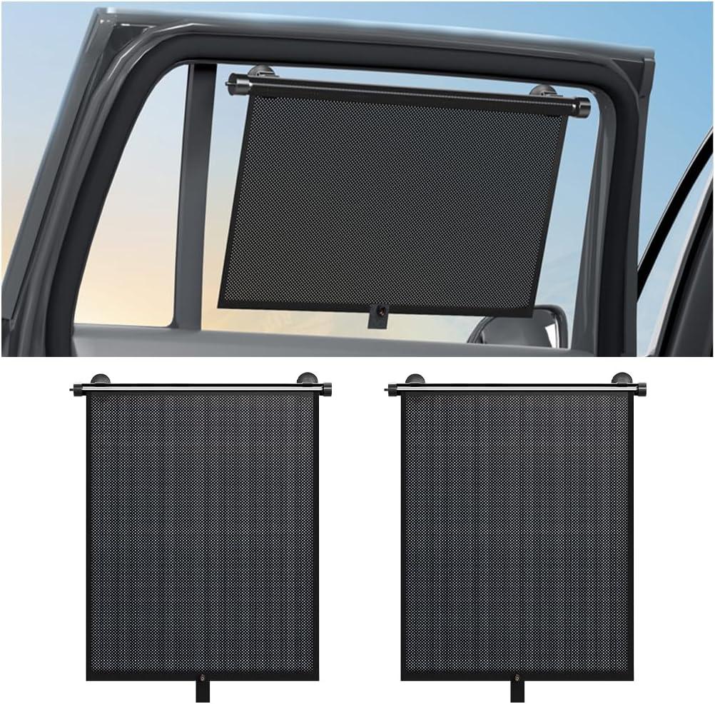 2PCS Car Side Window Sunshade, 15 x 17 Retractable UV Heat Glare Blocker Sun Shade Roller with Suction Cup, Automotive Window Shade Cover for Baby Kids, Universal for SUV Van Truck