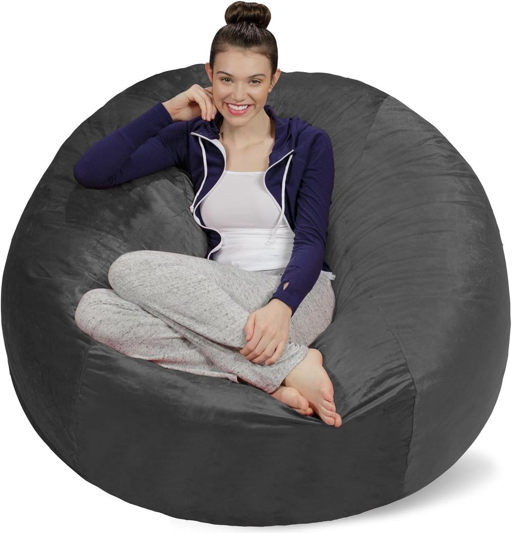 Sofa Sack Bean Bag Chair - Plush, Ultra Soft - Memory Foam Bean Bag Chair with Microsuede Cover - Stuffed Foam Filled Furniture and Accessories for Dorm Room 5 Feet - Charcoal