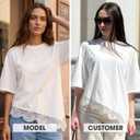 EXLURA Womens Summer Oversized Lace Trim T Shirts 2026 Casual Half Sleeve Asymmetrical Hem Tops Loose Crewneck Tunic Blouse (White, M)