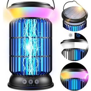 Solar Bug Zapper Outdoor Rechargeable Mosquito Zapper with Cordless Solar Power, Long Runtime Battery, Ip66 Waterproof Portable Fly Zapper for Garden Camping Travel Home