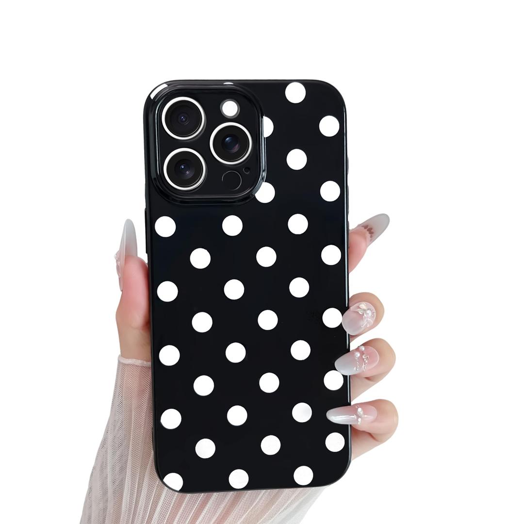Skyseaco Compatible with iPhone 15 Pro Case Cute Polka Dot Phone Case Soft Slim TPU Shockproof Phone Cover Full Camera Protection for Women Girls - Pink&Red