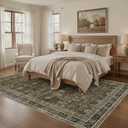 WITSHOCK 11x15 Area Rugs for Living Room - Washable Vintage Rug Retro Antique Dark Large Non Slip Low Pile Soft Boho Indoor Floor Carpet for Bedroom Dining Room Home Decor, Brown Olive Green
