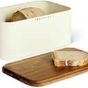 Amazon Basics Carbon Steel Bread Box with Acacia Wood Lid, Lid Doubles as Cutting Board, 11.9 x 7.1 x 5.2 in