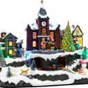 Valery Madelyn Christmas Village Decorations, Battery Operated Musical House, LED Lights Dynamic Trains Winter Scenes Figurine Retro Choir Town Gift for Christmas Decoration, 10.8 Inch