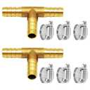 Da by 2 pcs 5/16"(8mm) Brass Tee Barb Fittings for 3/8" ID Hose,6 pcs Stainless Steel Pipe Clamps,3 Way Union Intersection for Water/Fuel/Air(T)