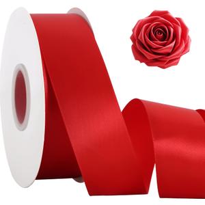 TONIFUL 1 1/2 Inch x 50yd Red Satin Ribbon Solid Fabric Ribbon for Gift Wrapping, Floral Bouquets, Bows and Craft Making, Christmas Valentines Birthday Wedding and Party Decoration