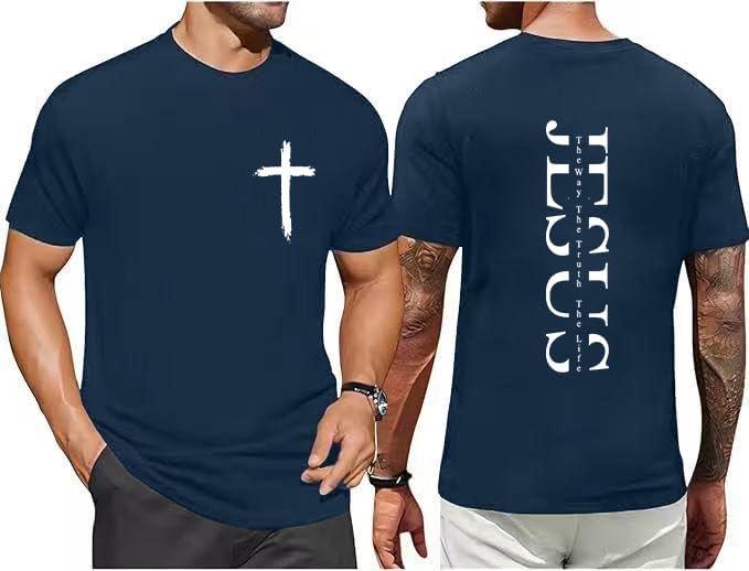Christian Shirts for Men The Way The Truth The Life Faith T-Shirt Jesus Cross Casual Crew Neck Short Sleeve Tops