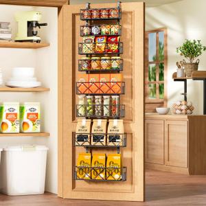 Over the Door Pantry Organizer 8-Tier Adjustable Baskets Hanging Spice Door Rack Narrow - 13.78" W x 65.16" H Behind the Door Storage for Kitchen, Bathroom, and Closet Organization- Black (8-Tier Black)