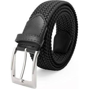 FAIRWIN Men's Golf Belt, Stretch Braided Elastic Woven Casual Jeans Belts 1 3/8" Nylon Web Work Belts for Men (Black, M)