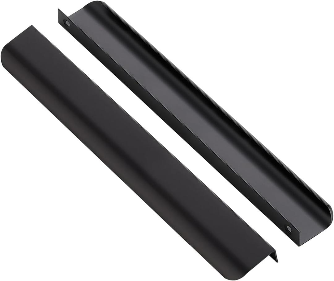 Ravinte 10 Pack Finger Pulls for Cabinets 256mm/10in Hole Center Tab Cabinet Handle Matte Black Finger Edge Pulls Concealed Handles for Kitchen Drawer Finger Cabinet Pulls 300mm/11.81in Length