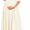 AISWI 3/4 Sleeve Maternity Dress Leaf Lace Contrast Chiffon V Neck Wrap A Line Flowy Pregnancy Dresses for Baby Shower (White, Without Belt) XL