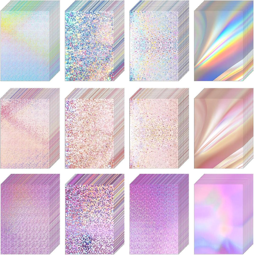 Kosiz 100 Sheets Metallic Holographic Card Stock Shiny Glitter Cardstock Iridescent Mirror Paper 8.5 x 11'' 250 GSM Thick Mixed Color Foil Paper for Scrapbook Letter Poster Craft(Colorful)