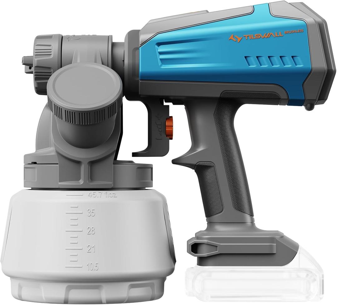 Tilswall Brushless Cordless Paint Sprayer Compatible with Dewalt 20V Battery (Battery Not Included), Easy Side-Fill, Electric HVLP Spray Paint Gun for House Painting, Furniture, Cabinets, Outdoor