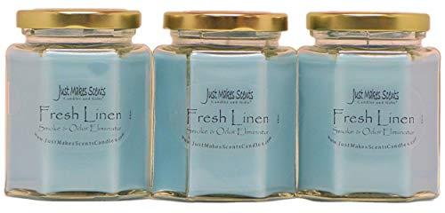 3 Pack - Fresh Linen Scented Smoke and Odor Eliminator Candle - Odor Eliminating Scented Candles for Home - Neutralizes Cigarette, Food, and Pet Smells - Hand Poured in The USA