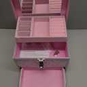 Hododou Girls Jewelry Box Organizer with Drawer & Mirror, Shiny Pink Style Lockable Storage Case for Kid or Little Girls Jewelry and Hair Accessories Lilac