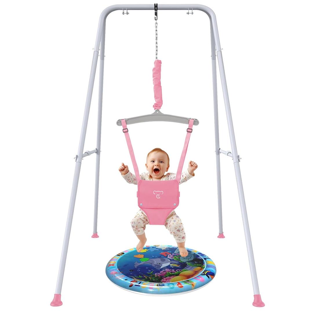 G TALECO Gear Baby Jumper with Stand,Baby Bouncer,Easy Set-Up,Baby Exerciser for Active Babies,Suitable for Indoor and Outdoor, Water Mat Include (Pink)