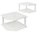 VERTORGAN Bamboo Corner Shelf(2 Pack),2 Tier Plate Organizer for Cabinet and Countertop,Pantry Dish and Spice Rack for Kitchen(White)