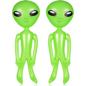 ArtCreativity Green Inflatable Alien, Set of 2, Outer Space Decorations, 34 Inch Inflatable UFO Toys, Alien Party Decorations, Halloween Party Favors, Swimming Pool Toys for Kids