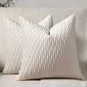 DEZENE Ivory White Couch Pillow Covers: 2 Pack 18x18 Inch Original Striped Velvet Square Throw Pillow Cases for Farmhouse Home Decor
