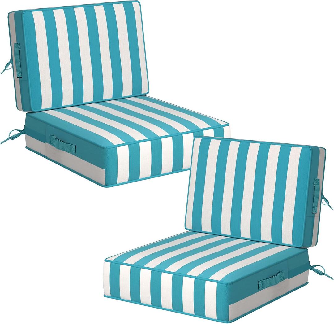 5" Thicker Outdoor Chair Cushions 2 Sets 24" *24" Waterproof Patio Chair Cushions for Outdoor Furniture w/Removable Cover 30D High Density Sponge Filling Thicken Patio Furniture Cushion w/Handle &Ties