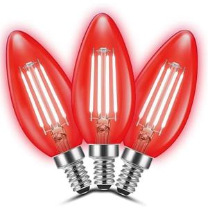 E12 LED Red Light Bulb for Halloween, C35 LED E12 Filament Candle Bulb 4W (40W Equivalent) E12 Base Red Lighting for Christmas, Party Decor, Sleep Lights, Bedroom, Porch Lights, Non-Dimmable, 3 Pack