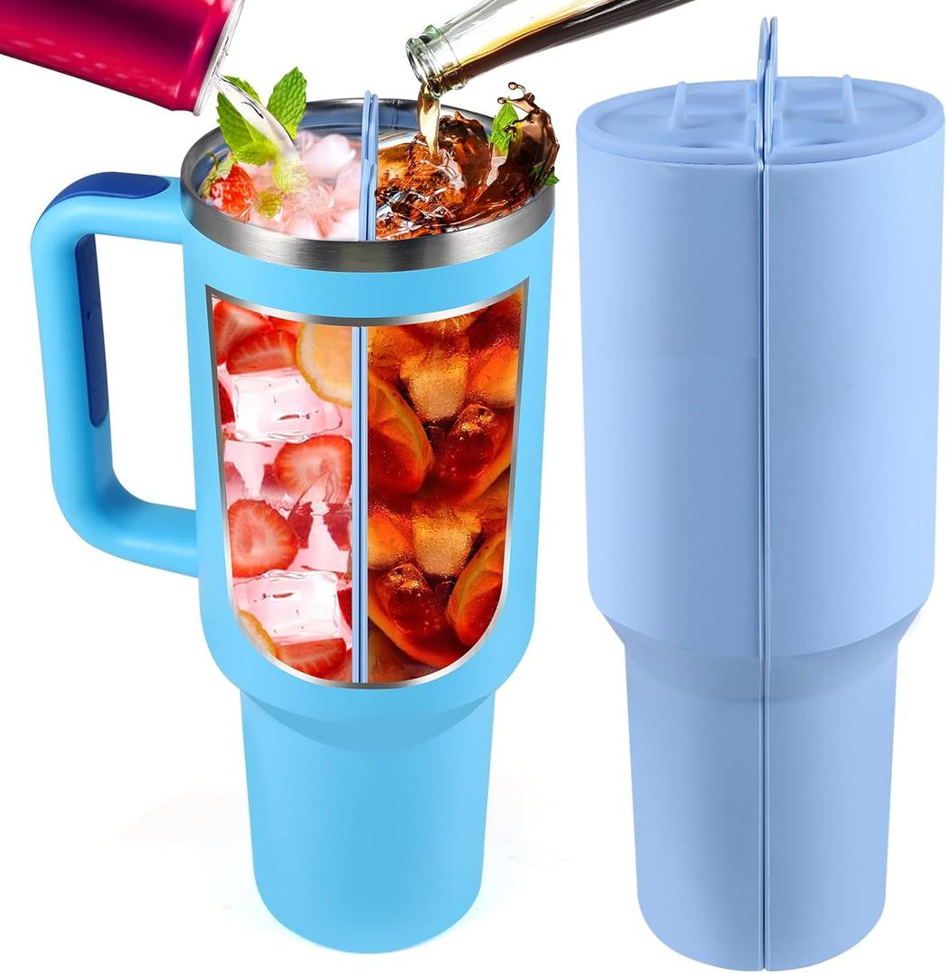 2-in-1 Inner Cup Tray for Stanley 40 OZ, Silicone Cup Divider for Stanley Accessory Dual-sided Drink, Reusable Liner Tray Two Drinks in One Cup (Blue)