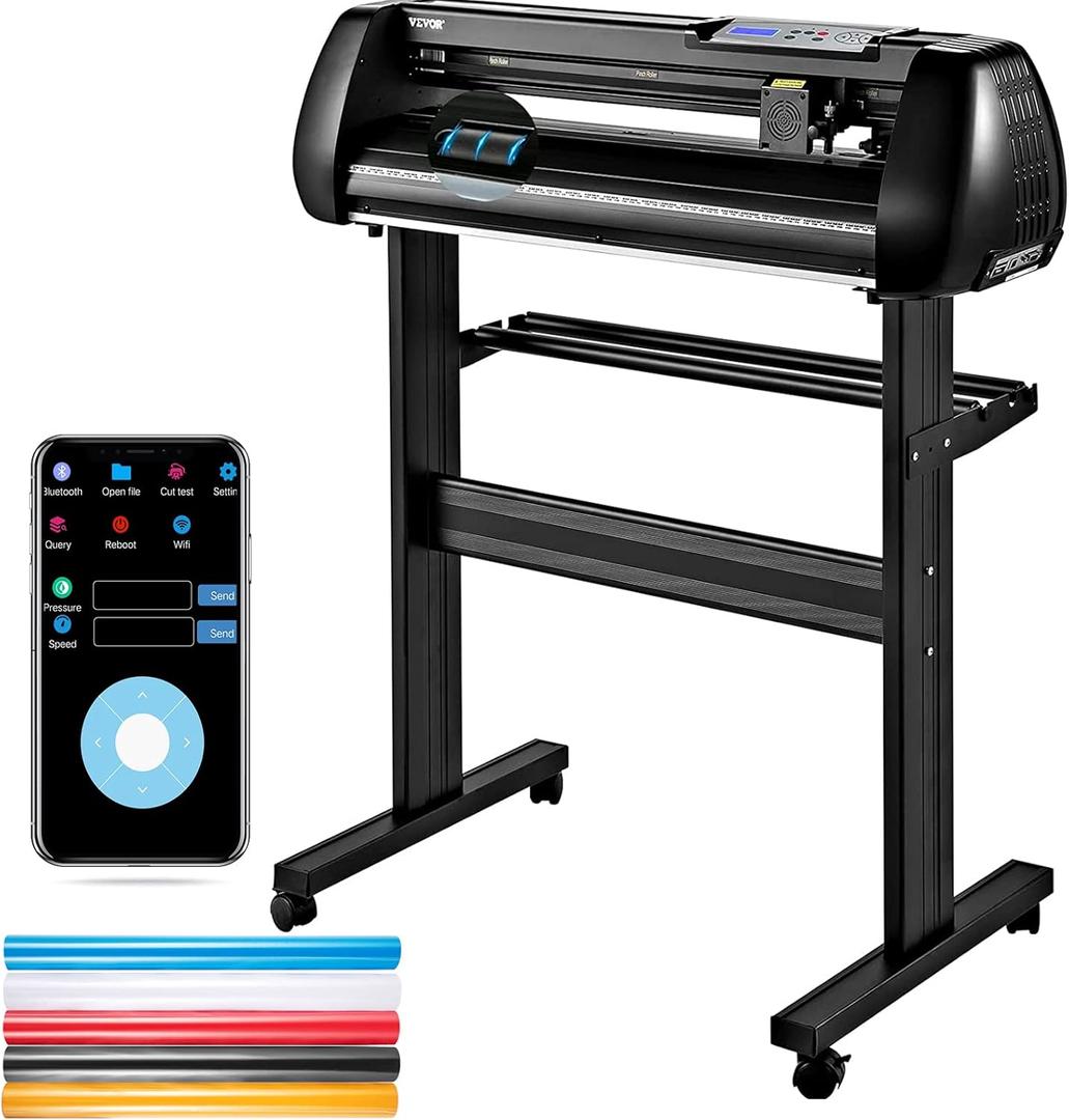VEVOR Vinyl Cutter, 28inch Vinyl Cutter Plotter with Stand, Adjustable Speed Force for Sign Making Vinyl Plotter, SignMaster Software Vinyl Tape Tools Vinyl Printer with COM/USB/Bluetooth