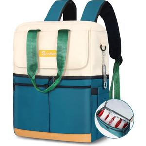 Backpack Cooler with Double Decker & 12 Ice Packs- Keeps 36 Cans Cold for Up to 24 Hours- Waterproof & Leak Proof Insulated Cooler Backpack- Stylish Cooler Bookbag for Women Travel Work Beach, Green