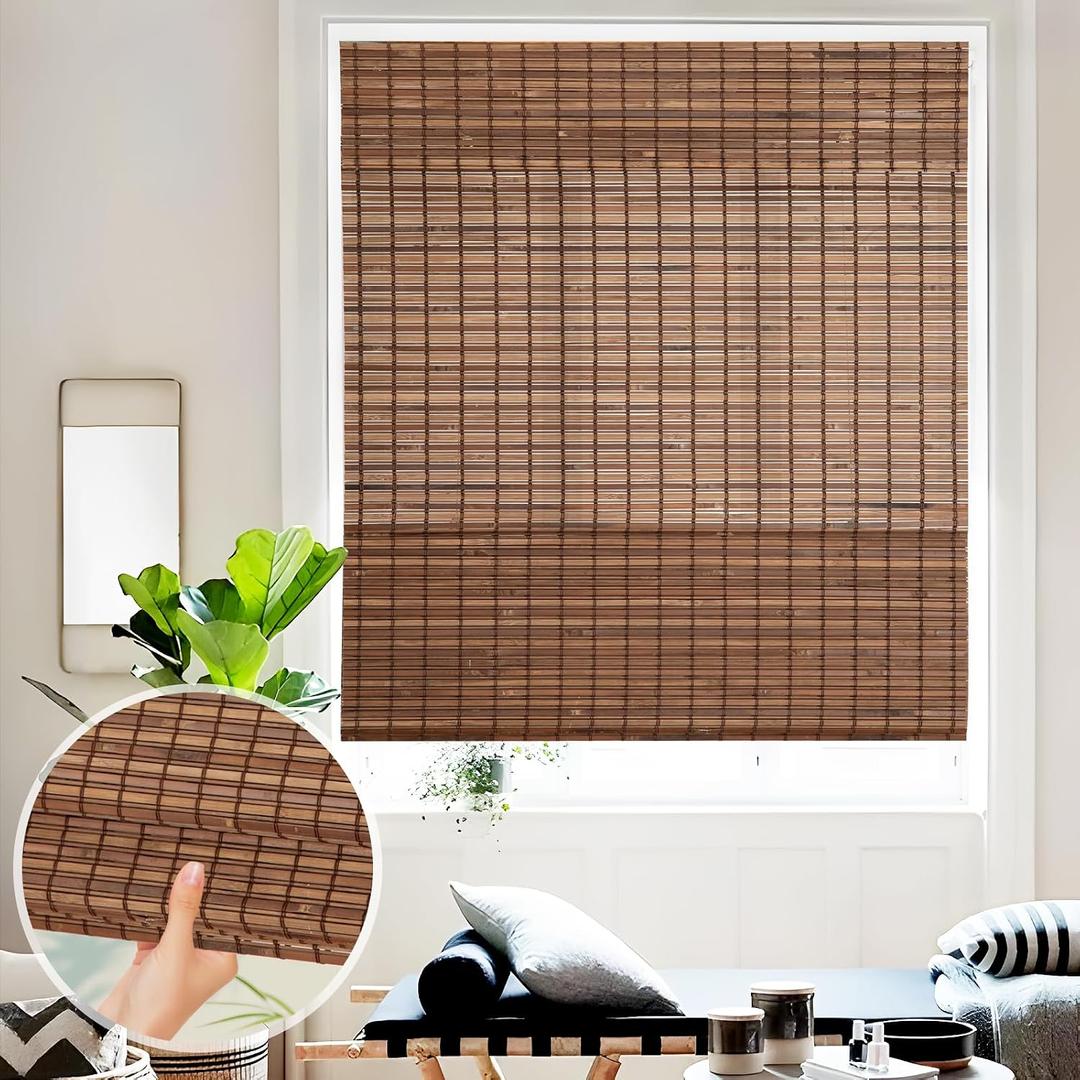 Cordless Bamboo Roman Shades, Roll Up Bamboo Window Shades for Interior Windows, Home and Garden, Light Filtering (36''W x 72''H)