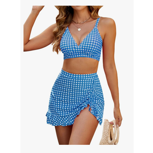 Blooming Jelly Women's High Waisted Bikini Sets Tummy Control Swim Skirt Two Piece Swim Suit 2025 Retro Swimsuit, Size -Small, Blue