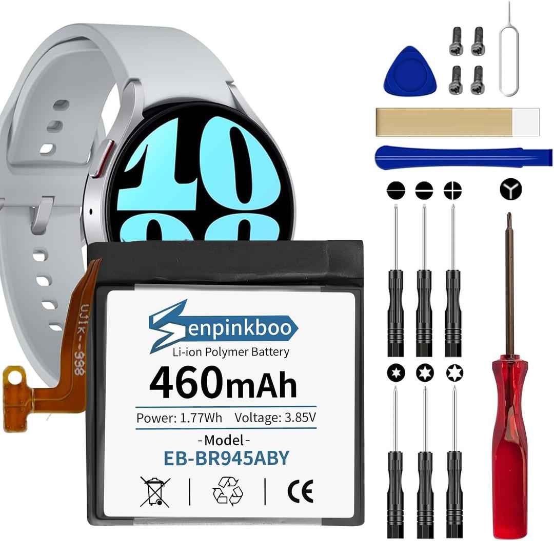 for Samsung Galaxy Watch 6 Battery Upgraded [460mAh] EB-BR945ABY Battery for Watch 6 SM-R940 SM-R945 SM-R945U 44mm Replacement with Repair Tool Kit+Screws