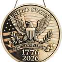 250th Anniversary Decorations - Wooden America 4th of July Home Decor 1776-2026 - 250 Years of Freedom Patriotic Wreath with 2-in-1 Hanger for Porch Wall Outdoor Home Decor