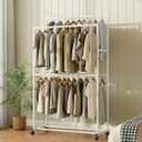 Clothes Rack 36.2" x 21.3" x 72", 4-Bar Double Rod Rolling Metal Clothing Rack for Hanging Clothes, Portable Garment Rack with Wheels for Bedroom Laundry, Closet Wardrobe, White