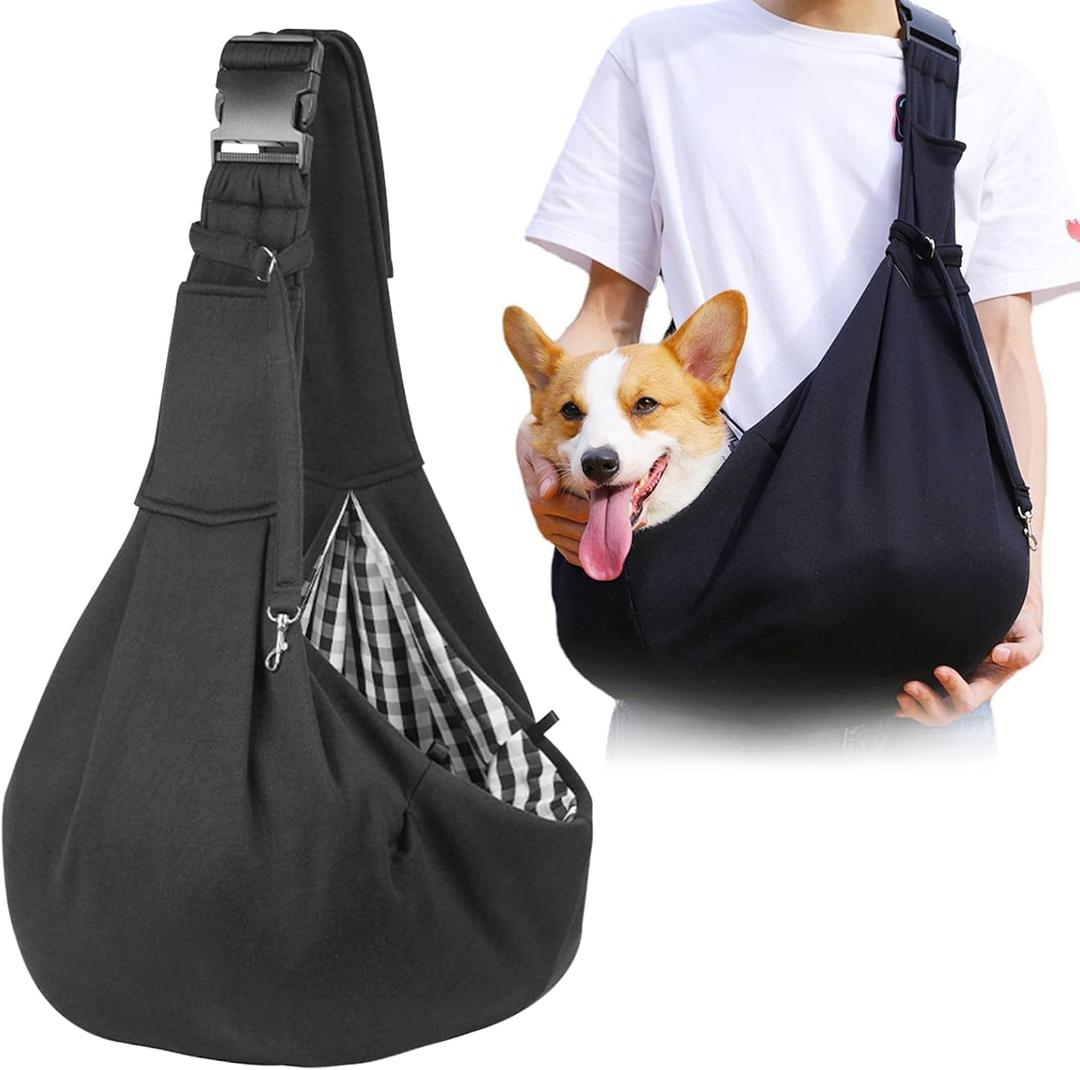 Dog Carrier Sling - Reversible Puppy Carrier Purse with Storage Pocket, Hand-Free Dog Sling Carrier for Carry Small Dogs and Cats, Travel Safety Harness, Dog and Cat Harness