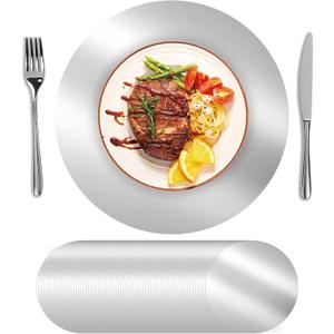 SHACOS 100Pcs Disposable Paper Placemats Shiny Silver, 13" Round Place Mats Dining Table Paper Charger Table Mat for Christmas Dinner Party Wedding Birthday Banquet Table Setting Decor