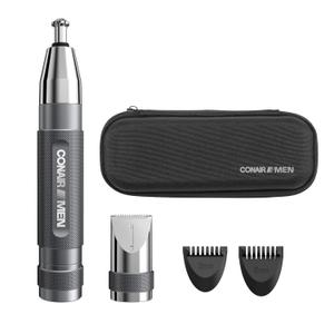 Conair Men Ear, Nose and Eyebrow Trimmer, Patented 360 Bevel Blade for No Pulls, Nicks or Cuts Guaranteed, Nose Hair Trimmer for Men, Non-Slip Grip, 5-Piece Kit with Travel Case (1 Count (Pack of 1))