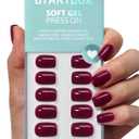 BTArtbox Press On Nails Short - Plum Red Squoval Press On Nails with Glue for Women, Opaque Soft Gel Glue On Nails in 15 Sizes - 30 Stick On Nails Kit, Blackberry