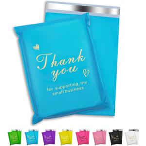 Thank You Poly Mailer 12x15.5 Inch 50 Pcs, Waterproof and Tear-Resistant Shipping Bags for Clothing, Strong Mailing Bags with Self-Seal, Cute Packaging Bags for Small Business - Blue