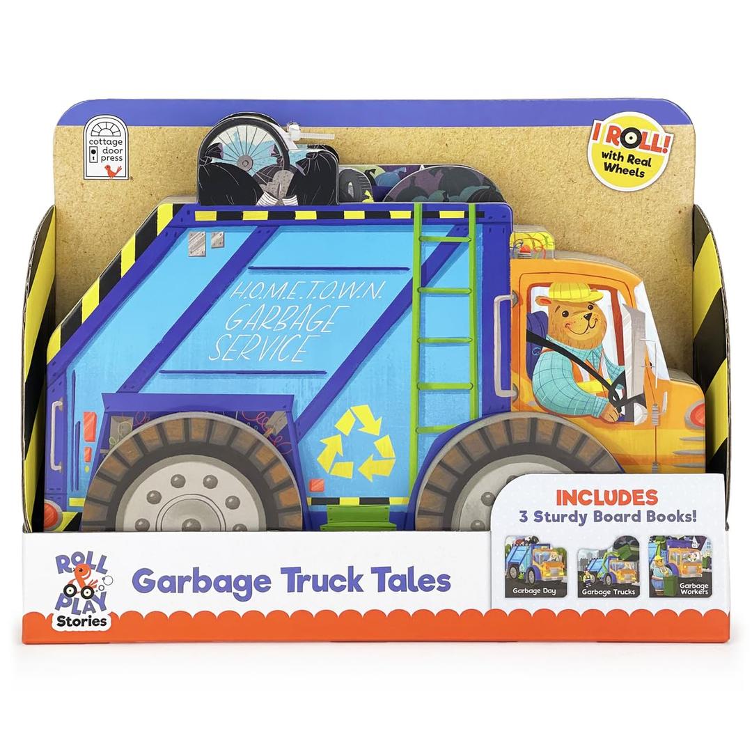 Garbage Truck Tales - Wheeled Board Book Set, 3-Book Gift Set With Rolling Trash Truck Vehicle Slipcase for Toddlers (Roll & Play Stories)