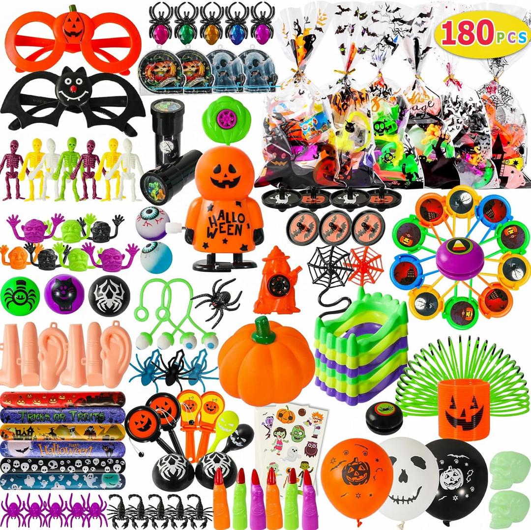 Max Fun 180pcs Halloween Party Toys Assortment for Kids Halloween Party Favors Prizes Box Toy Assortment Classroom (Large 180pcs party favors)